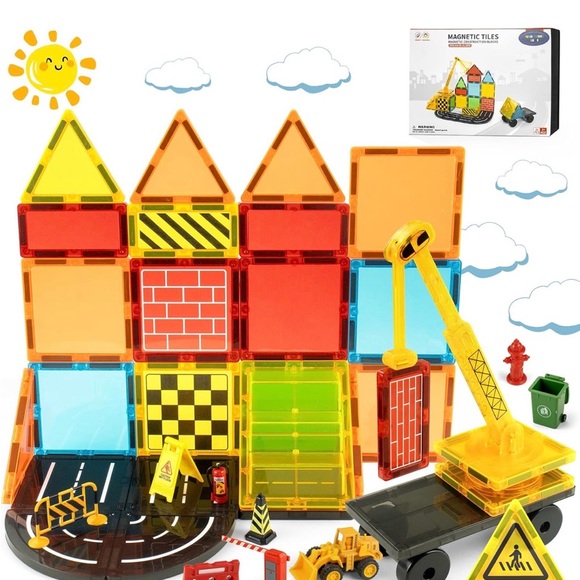 Magnetic Tiles Road Set with Extendable Magnet Crane. 44pcs - Picture 2 of 4